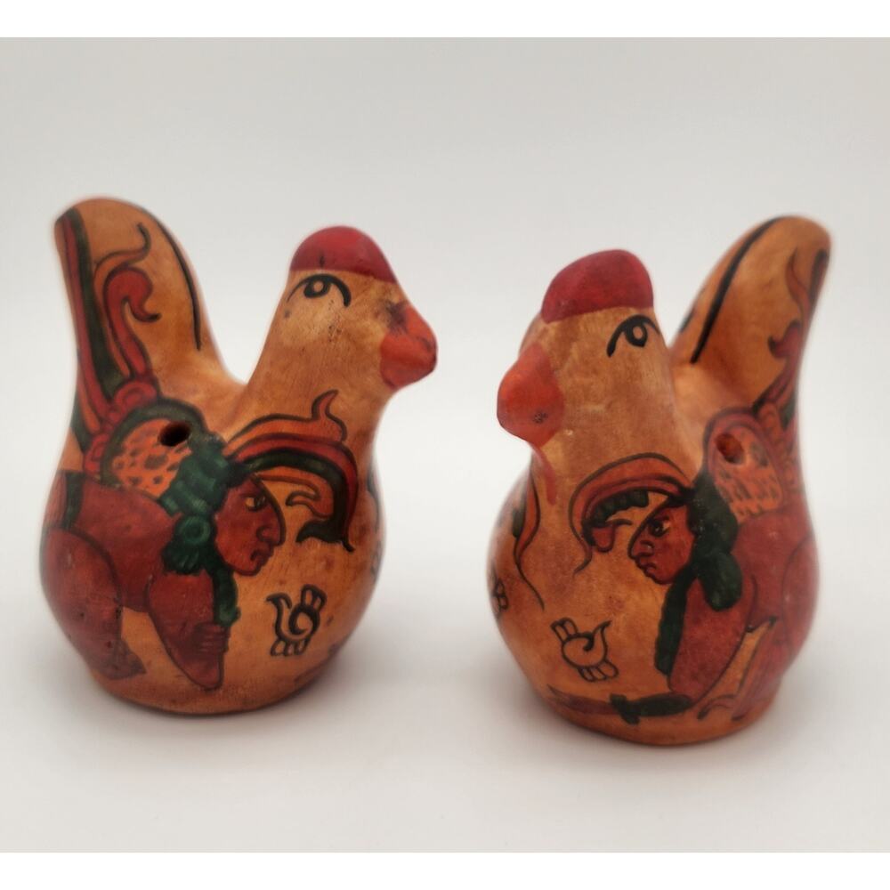 A Pair Of Mexican Colorful‎ Tonala Burnished Ceramic Chickens Hanging Decoration